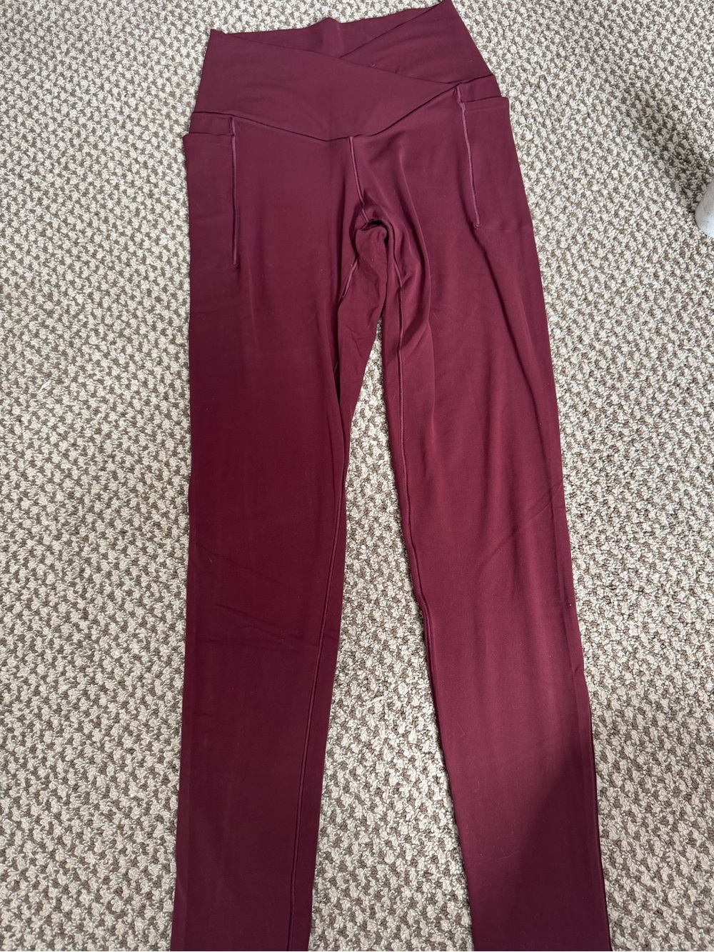 aerie Offline Cross-Over High-Rise Leggings in Deep Wine with pockets